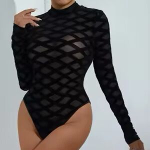 ♥️ Fashion Nova Black Sheer Bodysuit Size 1X